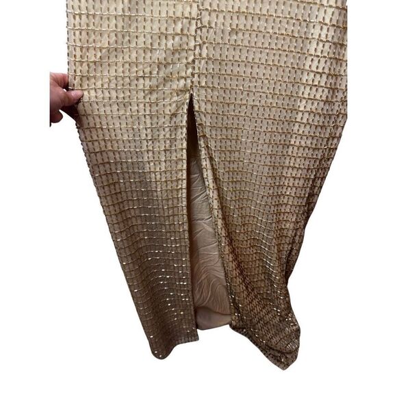 NWT MAC DUGGAL Gold Beaded Cap Sleeve V Neck Column Gown Size 4 style 5625 - Picture 13 of 14